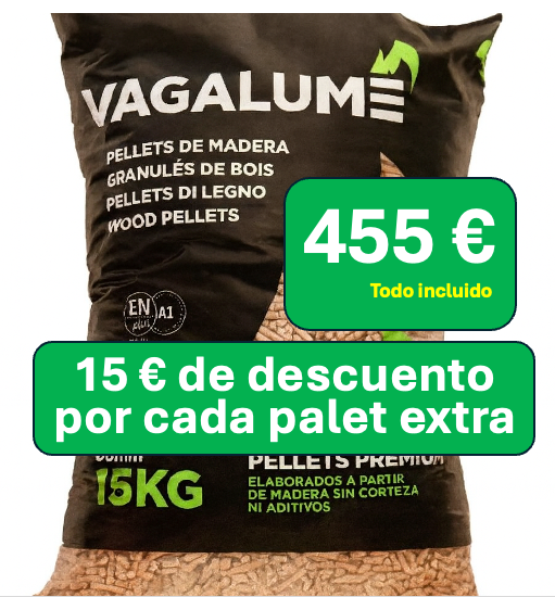 Palet 70 sacos pellet certificado ENPlus A1. Pellet Vagalume