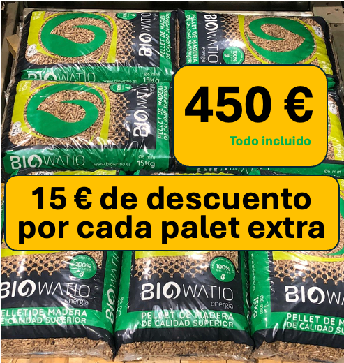Palet 70 sacos pellet certificado ENPlus A1. Pellet Biowatio