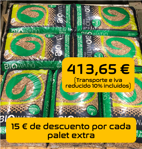 Palet 70 sacos pellet certificado ENPlus A1. Pellet Biowatio